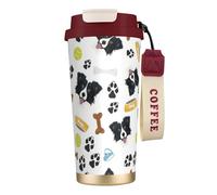 YXDVPALNE Border Collie cane sorridente,Tazza da caffè in acciaio inossidabile 316 con cordino, bicchiere termico da viaggio per auto, 500 ml