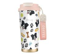 YXDVPALNE Border Collie cane sorridente,Tazza da caffè in acciaio inossidabile 316 con cordino, bicchiere termico da viaggio per auto, 500 ml