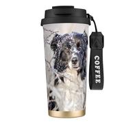 YXDVPALNE Border Collie Inverno Bianco come la neve Cani neri,Tazza da caffè in acciaio inossidabile 316 con cordino, bicchiere termico da viaggio per auto, 500 ml