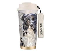 YXDVPALNE Border Collie Inverno Bianco come la neve Cani neri,Tazza da caffè in acciaio inossidabile 316 con cordino, bicchiere termico da viaggio per auto, 500 ml