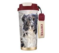 YXDVPALNE Border Collie Inverno Bianco come la neve Cani neri,Tazza da caffè in acciaio inossidabile 316 con cordino, bicchiere termico da viaggio per auto, 500 ml