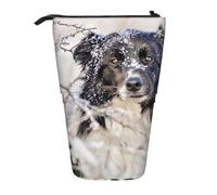 YXDVPALNE Border Collie Inverno Bianco Neve Nero Cani,Astuccio telescopico, portapenne con supporto e astuccio con cerniera