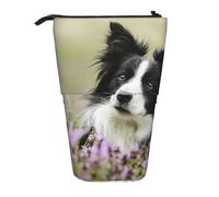 YXDVPALNE Border Collie Lawn Black Border Collie Animali domestici,Astuccio telescopico, portapenne con supporto e astuccio con cerniera