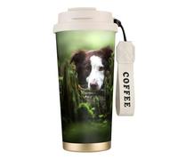 YXDVPALNE Border Collie Stone Sweet Brown Cani Animali domestici,Tazza da caffè in acciaio inossidabile 316 con cordino, bicchiere termico da viaggio per auto, 500 ml