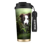 YXDVPALNE Border Collie Stone Sweet Brown Cani Animali domestici,Tazza da caffè in acciaio inossidabile 316 con cordino, bicchiere termico da viaggio per auto, 500 ml