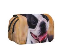 YXDVPALNE Boston Terrier Bokeh Cani Animali Domestici Boston Terrier Astuccio portapenne portatile a doppia conchiglia con cerniera