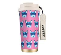 YXDVPALNE Bulldog francese con gli occhiali,Tazza da caffè in acciaio inossidabile 316 con cordino, bicchiere termico da viaggio per auto, 500 ml