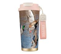 YXDVPALNE Caccia alle anatre germani reali Anatre germani reali,Tazza da caffè in acciaio inossidabile 316 con cordino, bicchiere termico da viaggio per auto, 500 ml