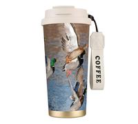 YXDVPALNE Caccia alle anatre germani reali Anatre germani reali,Tazza da caffè in acciaio inossidabile 316 con cordino, bicchiere termico da viaggio per auto, 500 ml