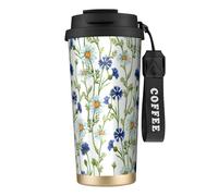 YXDVPALNE Camomille e fiordalisi acquerellati,Tazza da caffè in acciaio inossidabile 316 con cordino, bicchiere termico da viaggio per auto, 500 ml