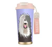 YXDVPALNE Cane da pastore inglese antico,Tazza da caffè in acciaio inossidabile 316 con cordino, bicchiere termico da viaggio per auto, 500 ml