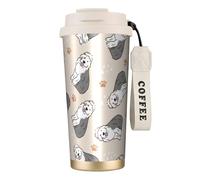 YXDVPALNE Cane da pastore inglese antico,Tazza da caffè in acciaio inossidabile 316 con cordino, bicchiere termico da viaggio per auto, 500 ml