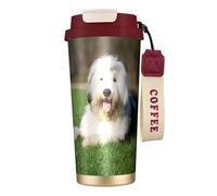 YXDVPALNE Cane da pastore inglese antico,Tazza da caffè in acciaio inossidabile 316 con cordino, bicchiere termico da viaggio per auto, 500 ml