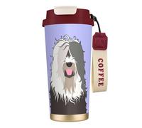 YXDVPALNE Cane da pastore inglese antico,Tazza da caffè in acciaio inossidabile 316 con cordino, bicchiere termico da viaggio per auto, 500 ml