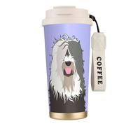 YXDVPALNE Cane da pastore inglese antico,Tazza da caffè in acciaio inossidabile 316 con cordino, bicchiere termico da viaggio per auto, 500 ml