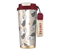 YXDVPALNE Cane da pastore inglese antico,Tazza da caffè in acciaio inossidabile 316 con cordino, bicchiere termico da viaggio per auto, 500 ml
