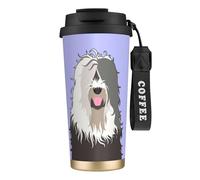 YXDVPALNE Cane da pastore inglese antico,Tazza da caffè in acciaio inossidabile 316 con cordino, bicchiere termico da viaggio per auto, 500 ml