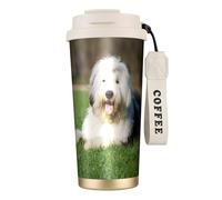 YXDVPALNE Cane da pastore inglese antico,Tazza da caffè in acciaio inossidabile 316 con cordino, bicchiere termico da viaggio per auto, 500 ml