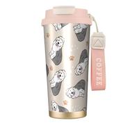 YXDVPALNE Cane da pastore inglese antico,Tazza da caffè in acciaio inossidabile 316 con cordino, bicchiere termico da viaggio per auto, 500 ml