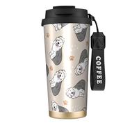 YXDVPALNE Cane da pastore inglese antico,Tazza da caffè in acciaio inossidabile 316 con cordino, bicchiere termico da viaggio per auto, 500 ml