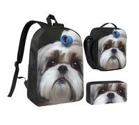 YXDVPALNE Cane Shih Tzu,Zaino per studenti, borsa per il pranzo, astuccio portapenne, set da 3 pezzi