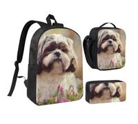 YXDVPALNE Cane Shih Tzu,Zaino per studenti, borsa per il pranzo, astuccio portapenne, set da 3 pezzi