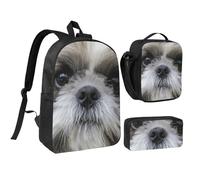 YXDVPALNE Carino Shih Tzu,Zaino per studenti, borsa per il pranzo, astuccio portapenne, set da 3 pezzi