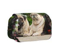 YXDVPALNE Carlino Amicizia Bokeh Cani Animali Domestici Amici Carlino Astuccio portapenne portatile a doppia conchiglia con cerniera