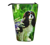 YXDVPALNE Cavalier King Charles Spaniel Cane Lupino Fiori,Astuccio telescopico, portapenne con supporto e astuccio con cerniera
