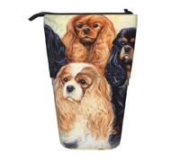YXDVPALNE Cavalier King Charles Spaniel Nero Dorato,Astuccio telescopico, portapenne con supporto e astuccio con cerniera