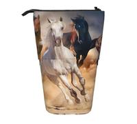 YXDVPALNE Cavallo selvaggio che corre contro la tempesta di sabbia,Astuccio telescopico, portapenne con supporto e astuccio con cerniera