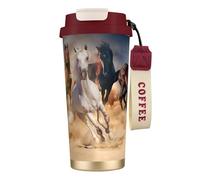 YXDVPALNE Cavallo selvaggio che corre contro la tempesta di sabbia,Tazza da caffè in acciaio inossidabile 316 con cordino, bicchiere termico da viaggio per auto, 500 ml
