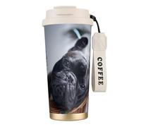 YXDVPALNE Centro commerciale Bulldog francesi Cani neri Animali domestici,Tazza da caffè in acciaio inossidabile 316 con cordino, bicchiere termico da viaggio per auto, 500 ml