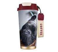 YXDVPALNE Centro commerciale Bulldog francesi Cani neri Animali domestici,Tazza da caffè in acciaio inossidabile 316 con cordino, bicchiere termico da viaggio per auto, 500 ml