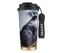 YXDVPALNE Centro commerciale Bulldog francesi Cani neri Animali domestici,Tazza da caffè in acciaio inossidabile 316 con cordino, bicchiere termico da viaggio per auto, 500 ml