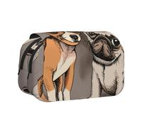 YXDVPALNE Chihuahua Bulldog Carlino Carino Cane Animale Domestico Amici Cucciolo Beige Astuccio portapenne portatile a doppia conchiglia con cerniera