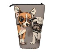 YXDVPALNE Chihuahua Bulldog Carlino Carino Cane Animale Domestico Amici Cucciolo Beige,Astuccio telescopico, portapenne con supporto e astuccio con cerniera