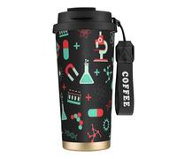 YXDVPALNE Chimica verde e modelli scientifici,Tazza da caffè in acciaio inossidabile 316 con cordino, bicchiere termico da viaggio per auto, 500 ml