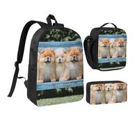 YXDVPALNE Chow-Chow Cani Carini Cinque Cuccioli,Zaino per studenti, borsa per il pranzo, astuccio portapenne, set da 3 pezzi