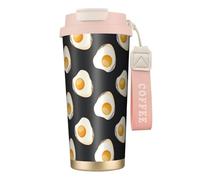 YXDVPALNE Cibo Uova Fritte Scure,Tazza da caffè in acciaio inossidabile 316 con cordino, bicchiere termico da viaggio per auto, 500 ml