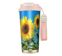 YXDVPALNE Cielo estivo e girasoli,Tazza da caffè in acciaio inossidabile 316 con cordino, bicchiere termico da viaggio per auto, 500 ml