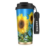 YXDVPALNE Cielo estivo e girasoli,Tazza da caffè in acciaio inossidabile 316 con cordino, bicchiere termico da viaggio per auto, 500 ml