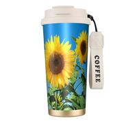 YXDVPALNE Cielo estivo e girasoli,Tazza da caffè in acciaio inossidabile 316 con cordino, bicchiere termico da viaggio per auto, 500 ml