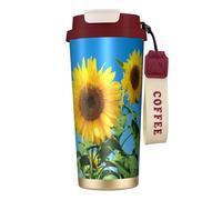 YXDVPALNE Cielo estivo e girasoli,Tazza da caffè in acciaio inossidabile 316 con cordino, bicchiere termico da viaggio per auto, 500 ml