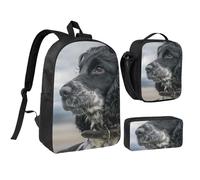 YXDVPALNE Cocker Spaniel Inglese Grandi Orecchie Ricce Nere,Zaino per studenti, borsa per il pranzo, astuccio portapenne, set da 3 pezzi