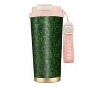 YXDVPALNE Codice del computer decimale verde del programmatore,Tazza da caffè in acciaio inossidabile 316 con cordino, bicchiere termico da viaggio per auto, 500 ml