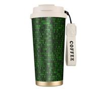 YXDVPALNE Codice del computer decimale verde del programmatore,Tazza da caffè in acciaio inossidabile 316 con cordino, bicchiere termico da viaggio per auto, 500 ml