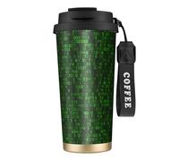 YXDVPALNE Codice del computer decimale verde del programmatore,Tazza da caffè in acciaio inossidabile 316 con cordino, bicchiere termico da viaggio per auto, 500 ml