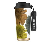 YXDVPALNE Colori moderni autunnali, gerbere e margherite floreali,Tazza da caffè in acciaio inossidabile 316 con cordino, bicchiere termico da viaggio per auto, 500 ml