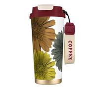 YXDVPALNE Colori moderni autunnali, gerbere e margherite floreali,Tazza da caffè in acciaio inossidabile 316 con cordino, bicchiere termico da viaggio per auto, 500 ml
